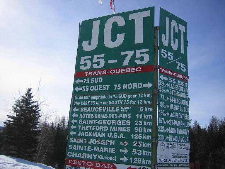 Undated Bow Pioneers Snowmobile Club photo of a junction sign